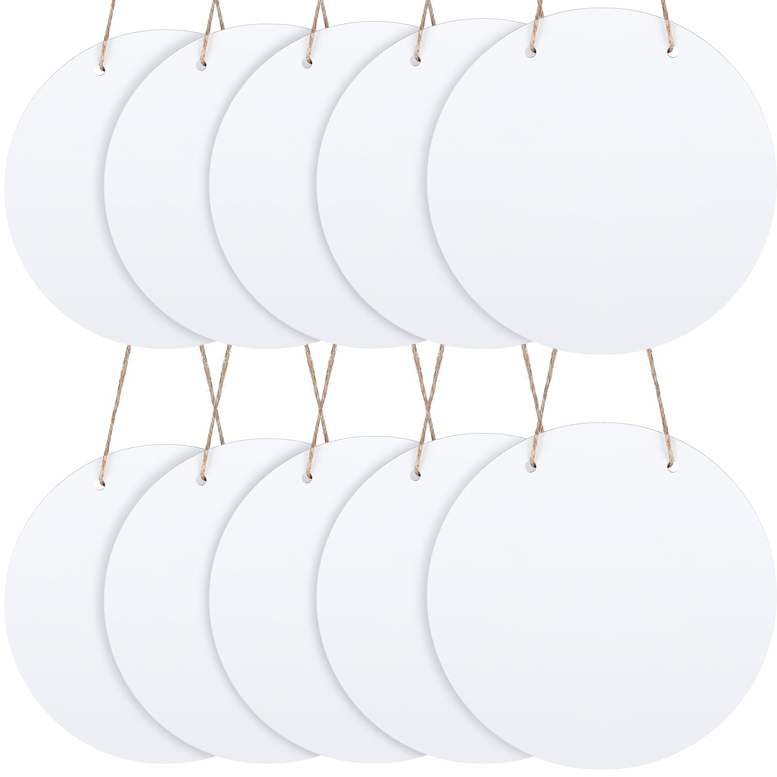 Beeveer 10 Pcs Round Sublimation Door Hanger Blanks Wall Hanging MDF Wood Blanks Unfinished Wooden Sign Circle Sublimation Sign with Rope for Heat