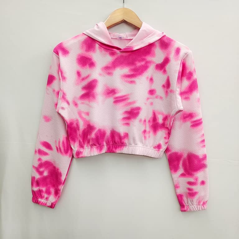 Image of Leriya Fashion Tops for Women | Stretchable Lycra Tie-Dye Print Hoodie Neck Short Western Tops for Girls | Hoodies with Loose Fit Ladies Top | Perfect for Casual | Travel