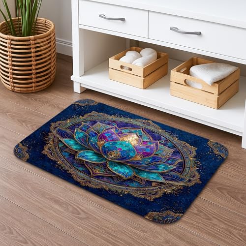 Tappetino da bagno con fiori di ninfea ad asciugatura rapida, tappeto da bagno decorativo assorbente colorato decorativo assorbente antiscivolo in flanella bohémien lavabile per bagno WC 40,6 x 61 cm