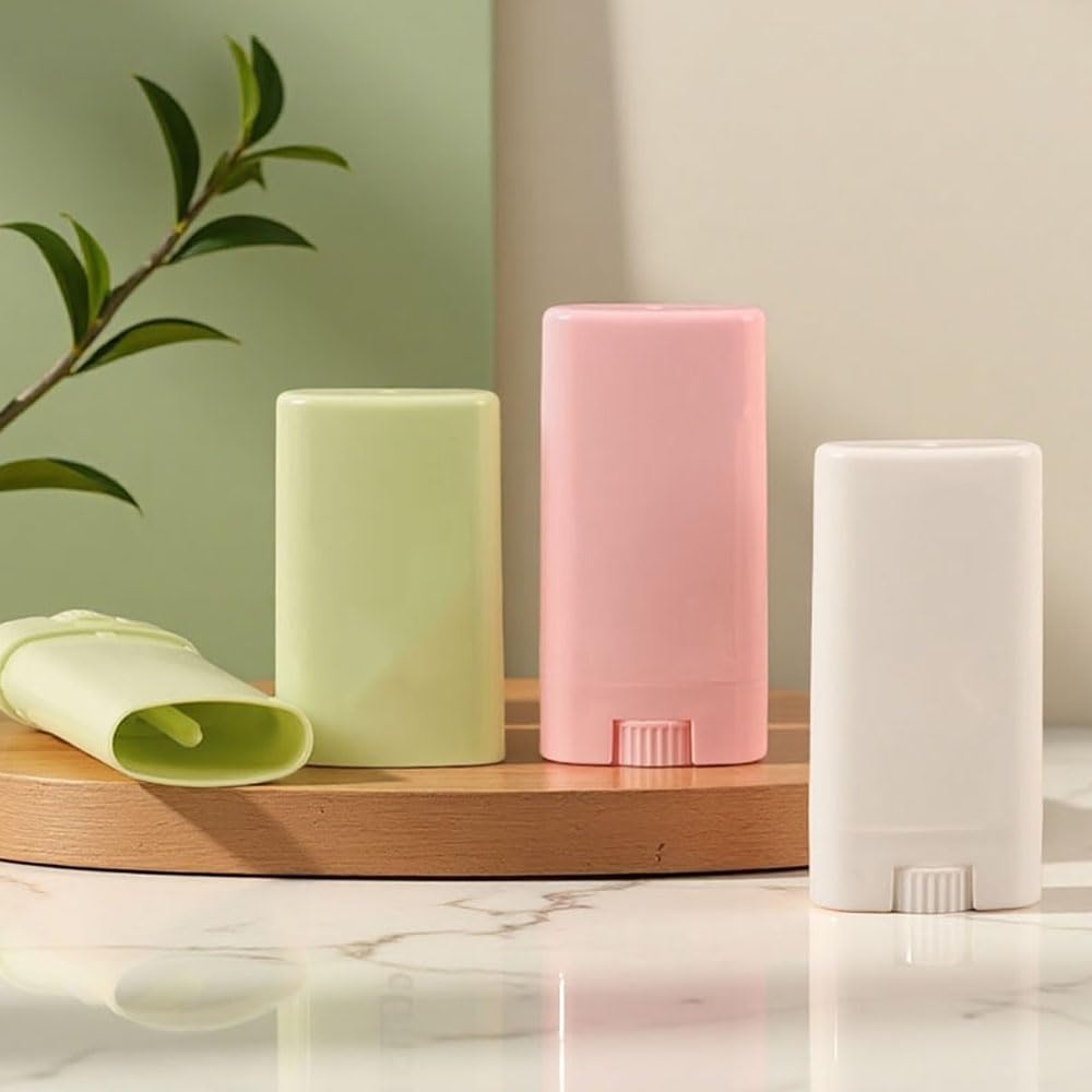 Leere Kunststoff-Lippenstift-Röhren, nachfüllbar, oval, Lippenbalsam, Reiseflaschen für solides Parfüm, Deodorant, tragbar, nachfüllbar, Lippenstift, Make-up-Behälter, 50 Stück (Teegrün)