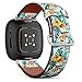 CJBROES Replacement Leather Watch Band, Compatible with Fitbit Versa 3 and Fitbit Sense of Wristband Bracelet Accessory - Watercolor Tropical Leaves Flowers