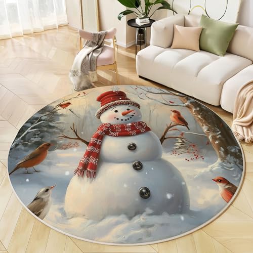 Tapis de chambre de Noël rond 100 cm lavable et antidérapant en velours doux couleur kaki pour salon