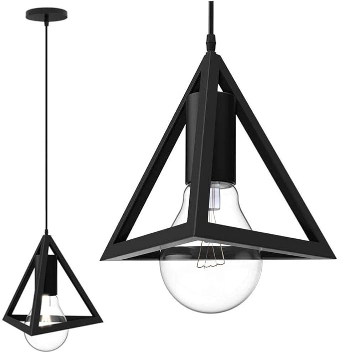 BAKAJI Bakaji Hanglamp plafondlamp piramide 18 cm van metaal modern design lampfitting E27 lamp max. 40 W verlichting meubel thuis met montageset (zwart)