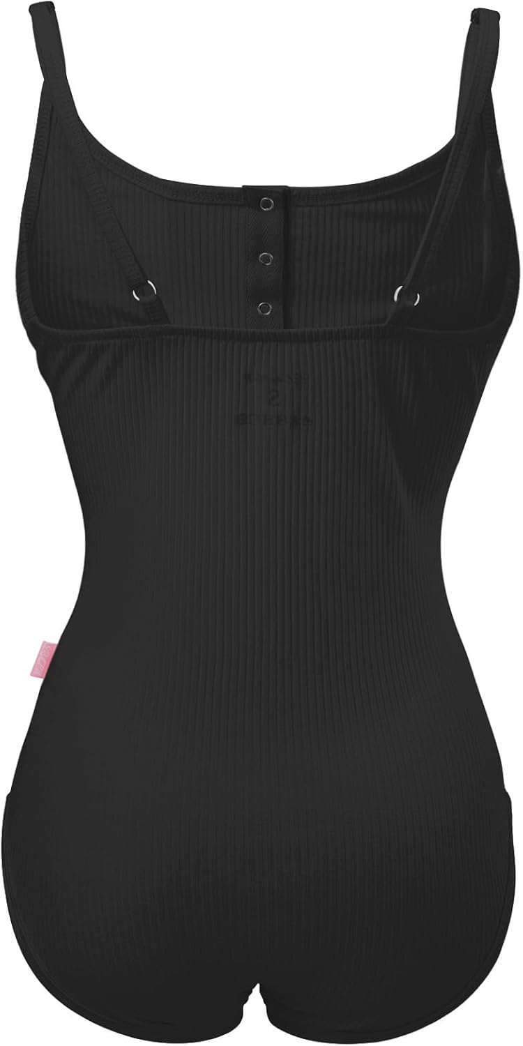 CutiePlusU Cotton Button Crotch Adult Sling Onesie Bodysuit V-neck Button