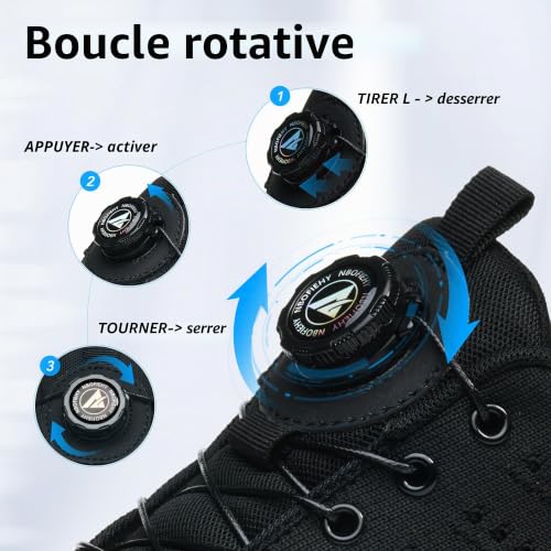 NBOFIEHY Chaussures de Sécurité Hommes Femme Légères Respirantes Chaussures de Travail à Embout en Acier Basket de Securite Antidérapantes, Noir, 43 EU – vue 4