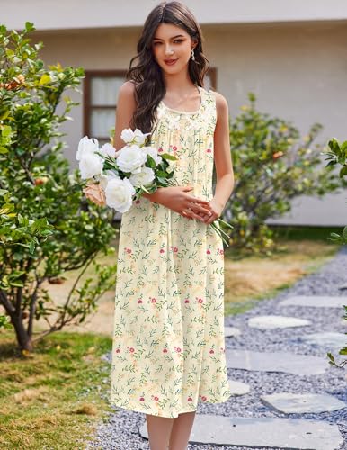 Image of Ekouaer Nightgowns for Women Cotton Long Night Gown Sleeveless Sleep Dress Victorian Nightdress Ladies Sleepwear