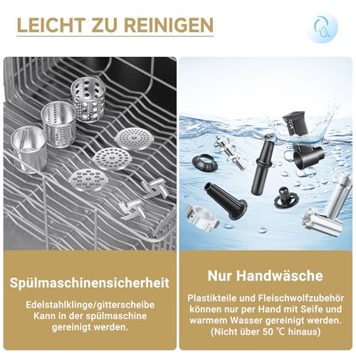 AAOBOSI Fleischwolf, 4-in-1 Elektrischer Fleischwolf [2800 W max] mit 3 Scheiben, Schneidklingen, 2 Klingen, 3 Platten, Wurstfüller, Kubbe-Kit, für den Hausgebrauch, Edelstahl