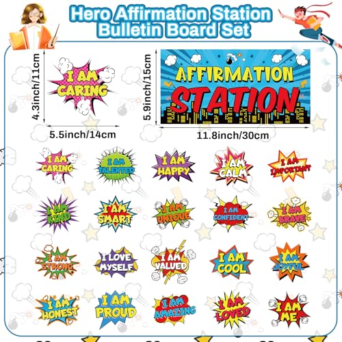 Image of Hero Affirmation Station Bulletin Board Set Hero Positive Bulletin Board for Classroom Growth Mindset Decoration Inspirational Motivational Accent Cutouts for Home School Teacher Wall Mirror Supply