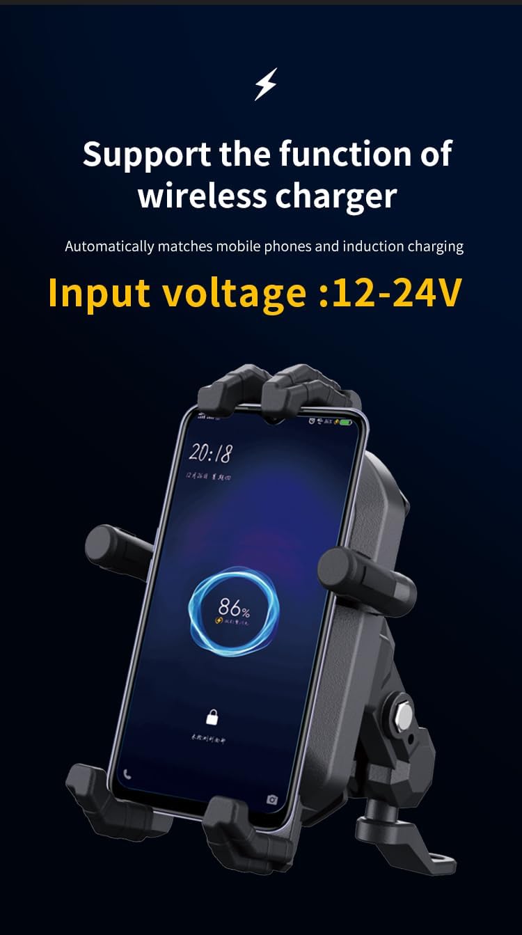 15W Wireless Charging Motorcycle Bike Phone Holder with 360° Rotation, Anti-Theft Design, and IP67 Waterproof Installation of Handlebar (KOCT063)