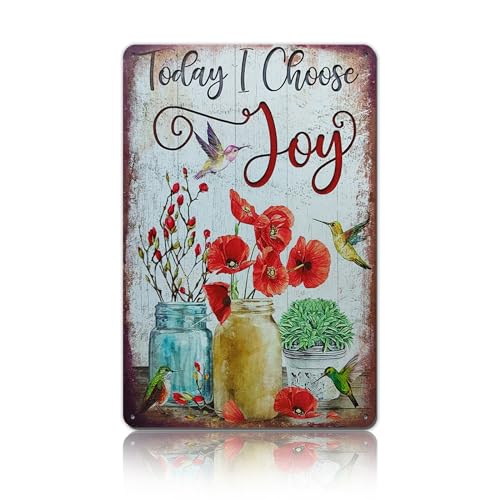 Targa in metallo vintage da giardino con fiori e libellula, targa in alluminio – Today I Choose Joy Home Garden Portico Decor 30,5 x 20,3 cm