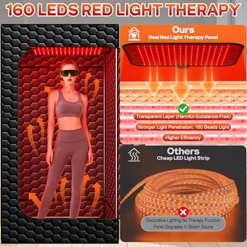 Saunen Tragbare Infrarot-Sauna mit Rotlicht-Panel, 160 LEDs 660/850 nm dampfsauna für zuhause, 1200W Dampf-Heizgenerator 3L,15 Temperaturstufen,Dampfsauna für zu Hause,183×82×82cm