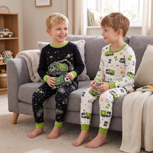 Image of DAUGHTER QUEEN Boys Pajamas 4 Pieces Long Set 100% Cotton Sleepwear Size 18 Months-12 Years