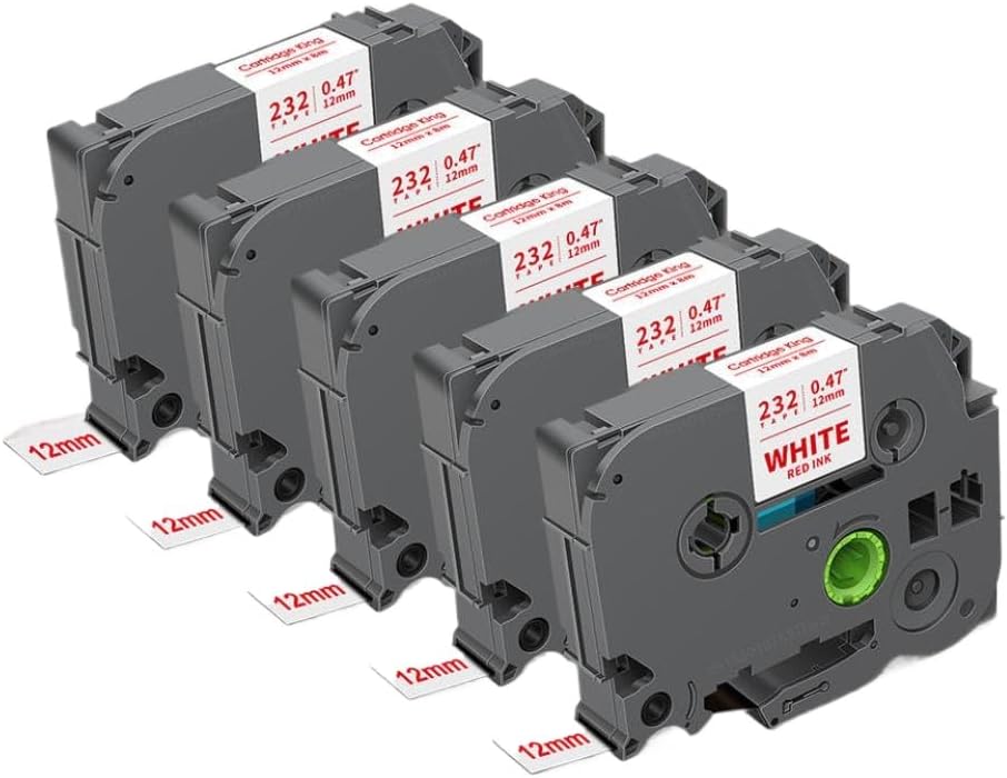 5PK TZe231 Compatible Printer Ribbon 12mm for Label Maker Works with TZe 231 TZ 131 631 Replaces PTH110 Ribbons(Red on White)