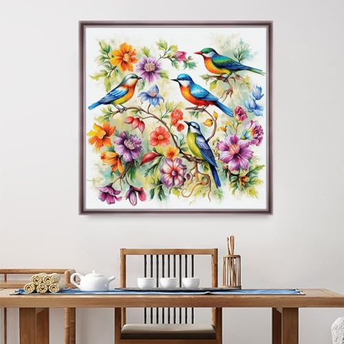 Image of Foxdiviy Stamped Cross Stitch Kits for Beginners Full Range of Cross Stitching 11 CT Printed Cross Stitch Kits for Adults Cross Stitch Patterns Needlepoint Kits-Bird Flowers 18x18 inch