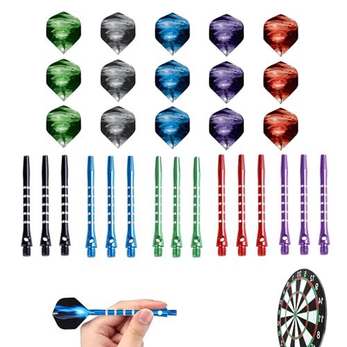 Bansusu 30Pcs Dart flights and Stems Sets Durable Metal Dart Stems Color Darts Flights and Stems Pack Increase Speed and Reduce Drag for Indoor Dart Games