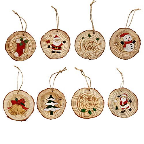 Wooden Hanging Snowmen & Santa Christmas Tree Ornaments Solid Wood Hanging Christmas Decorations Hanging Xmas Pendants(8 Pcs) #TOP25