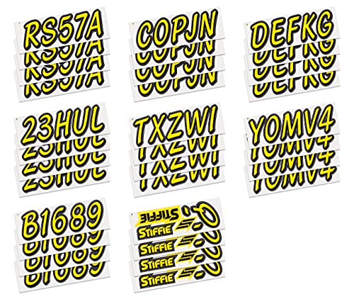 Image of STIFFIE Whipline Solid Electric Yellow /Black 3 inch Alpha-Numeric Registration Identification Numbers Stickers Decals for Boats & Personal Watercraft