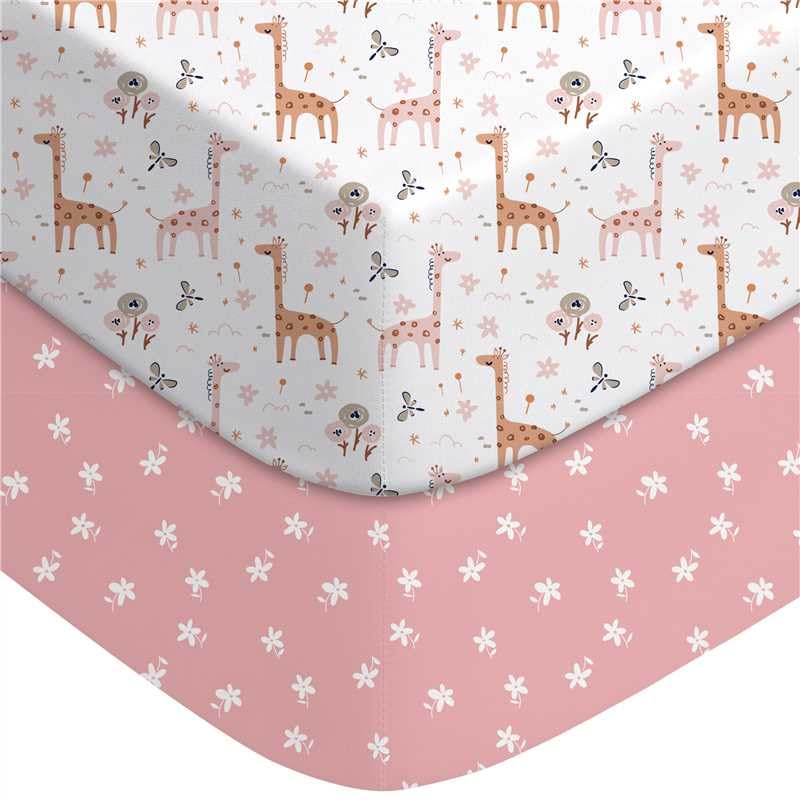 Image of FILLEEP Baby Crib Sheets for Boys & Girls, Neutral 2 Pack Mattress Sheet for Standard & Toddler Mattress, Super Soft Breathable Fitted Crib Sheet 52x28x8in (Pink Giraffe)