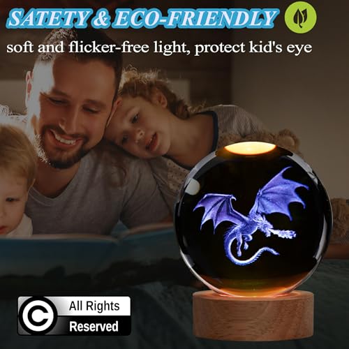 Image of Dragon Night Light, 3.15 Inch (80mm) K9 Crystal 3D Lamp with Remote 16 Color for Birthday Xmas Cool Figurines Dragon Gifts for Room Decor Boys Girls
