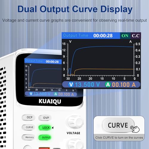 Image of Programmable DC Power Supply Variable 30V 10A KUAIQU Microcurrent 10μA Voltage Curve&Current Curve Lab Power Supply, Bench Power Supply with TFT Display /Memory /OVP /OCP for R&D /Lab /Precision Testing