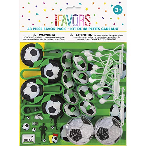 Unique-3D Soccer Ball Assorted Party Favors PCS Bomboniere per Feste di Calcio-Confezione da 48, Green, 27280