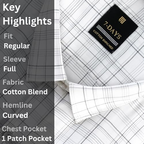 Image of 7-DAYS Men's Premium Checks Formal Shirt - Cotton Rich, Regular Fit, Full Sleeve, with Pocket, Wrinkle Resistant - Stylish Office & Everyday Wear.