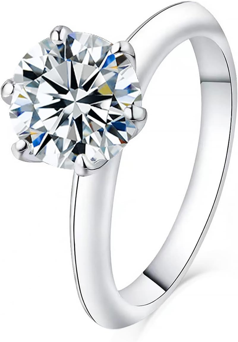 3 Carat Moissanite Ring for Women, D Color VVS1 Clarity Round Cut Solitaire Diamond Moissanite Ring, 18K White Gold Plated 925 Sterling Silver Ring with Adjustable Band - Image 8