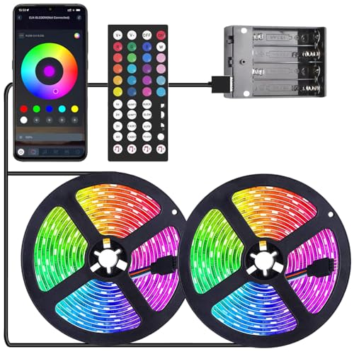 Entiqi Battery Operated LED Strip Lights 26ft- RGB Color Changing, APP & Remote Controlled, USB...