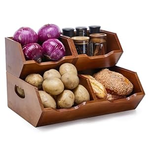 Wood Pantry Storage Baskets, Stacka...