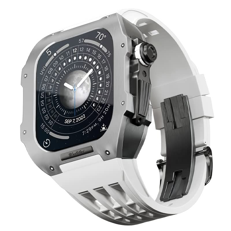 Bracelet en caoutchouc et lunette en titane blanc pour Apple Watch 45mm