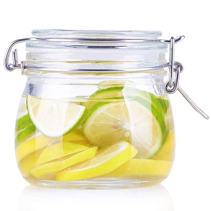 Glass Storage Jar with Airtight Metal Lid, 500 ML, Clear Glass, Square Canister for Kitchen Storage