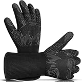 BBQ Gloves Heat Resistant Grill Gloves: 1472°F Food Grade Oven Gloves - Washable Long Silicone Oven...