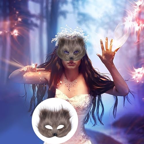 KELINFONG Fur Fox Halloween Mask, Therian Furry Faux Wolf Mask,Fluffy Animal Cosplay Mask for Carnival Women Adult Masquerade - image 6