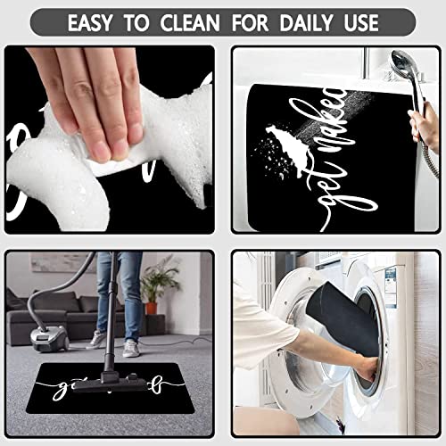 Image of MUGINYU Get Naked Bath Mat, Fun Modern Black and White Quick Dry Absorbent Non-Slip Bathroom Rugs Thin Fit Under Door Bathroom Floor Mats for Bathtub, Shower Room, Sink