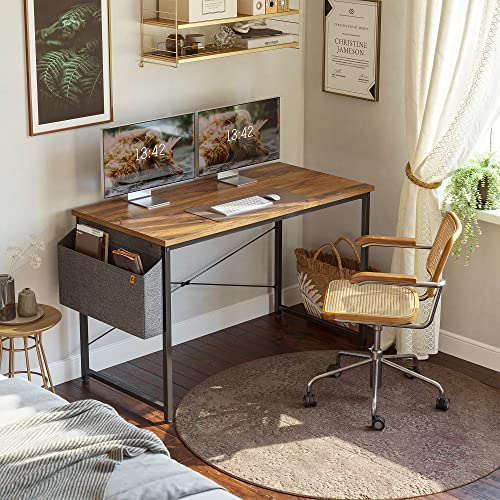 Cubiker Computer Desk 47 Inch Home Office Writing Study Desk, Modern Simple Style Laptop Table With Storage Bag, Deep Brown #TOP3