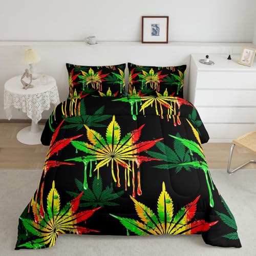 Image of Feelyou Marijuana Weed Leaf Comforter Set Full Size for Men Adults