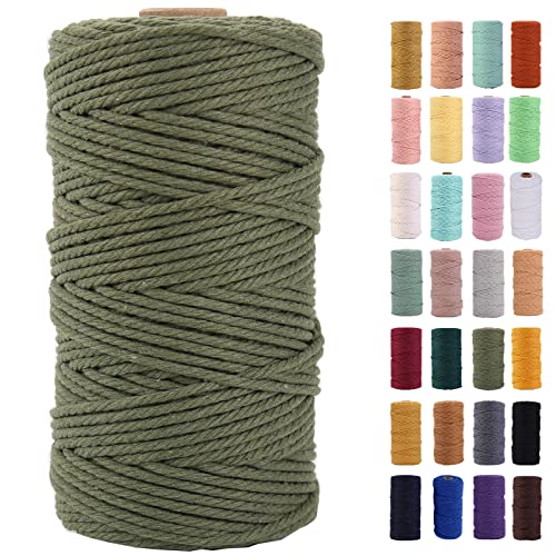 Army Green Macrame Cord 3mm x 109Yards,Colored Cotton Rope Colorful Cotton Cord Soft Craft Cord Twine for Wall Hanging Plant Hangers Crafts Decorative Projects