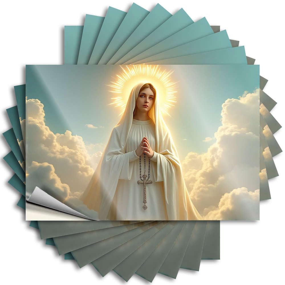 Fzfn Colour Sticker At Home Decor Easy Apply | A Woman In White Robes With A Glowing Halo Stands Amidst Clouds Southern Window Peel And Stick(12X18cm)