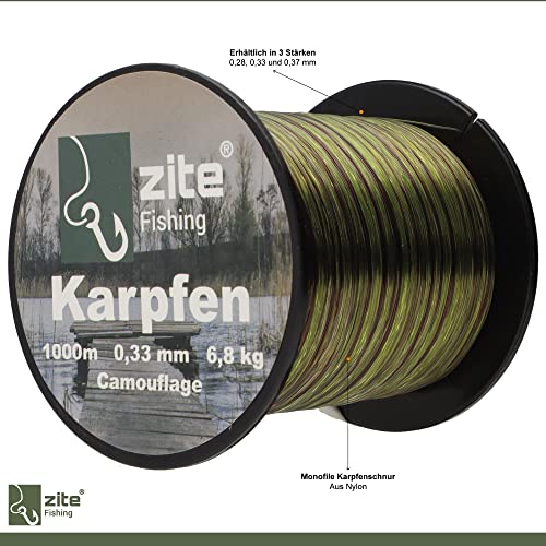 Zite Fishing Monofile Angelschnur in Camouflage – Karpfen-Schnur 1000m Spule - Abriebfeste Carp-Line Nylon-Schnur – Bild 3
