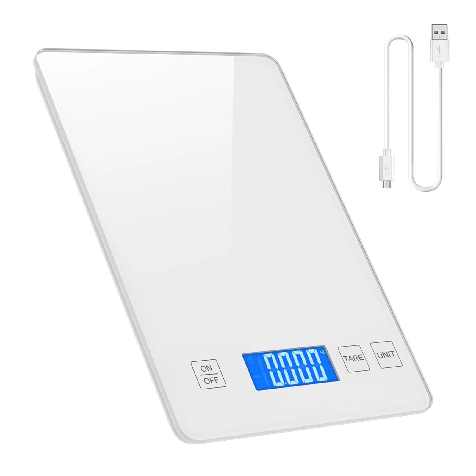 Básculas digitales, Báscula digital de cocina, báscula for alimentos de 1g-10kg, plataforma de vidrio templado resistente al agua, báscula multifunción de alta precisión(Bianco)