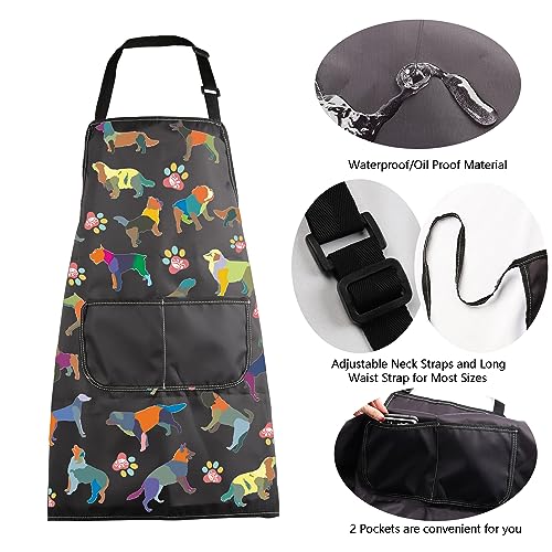 ENSIANTH Dog Grooming Apron Dog Cooking Kitchen Apron Dog Lover Gift for Groomer Waterproof Apron Colorful Dog Apron with Pocket (dog apron) - Image 3