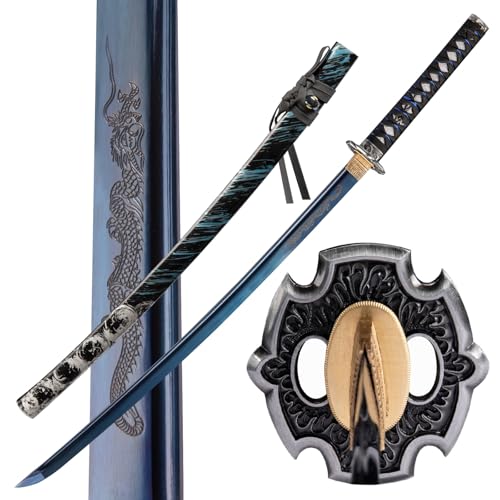 Handmade Japanese Katana Sword Real - Authentic Hand Forged Full Tang 1060 High Carbon Steel Samurai Swords for Martial Arts Collection & Display 40.5-Inch