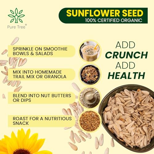 Image of Pure Tree Certified Organic Sunflower Seeds | 400 g | Glass Jar | Surajmukhi ke Beej | Raw Sunflower Seeds | Organic Seeds for Eating Rich In Healthy Fats & Fiber