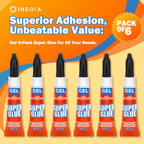Super Glue Gel Clear Non-Drip, 6 X 3g All Purpose Strong Adhesive Ca Glue Quick Dry Instant Glue for Plastic, Metal, Ceramic, Shoe, Wood, Leather, Model, Aquarium, Rhinestone, Jewelry and DIY Crafts