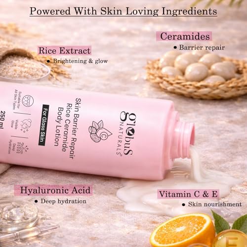 Image of Globus Naturals Skin Barrier Repair Rice Ceramide Body Lotion - Deep Hydration & Visible Glow for Glass Skin - All Skin Types - 250 ml