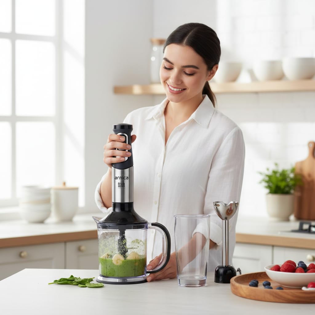 arnica Diva Trend Set Stabmixer - 1200W - Edelstahl Mixstab mit Zerkleinerer Schneebesen - Turbo Funktion – 1.2L Behälter - 600ml Messbecher