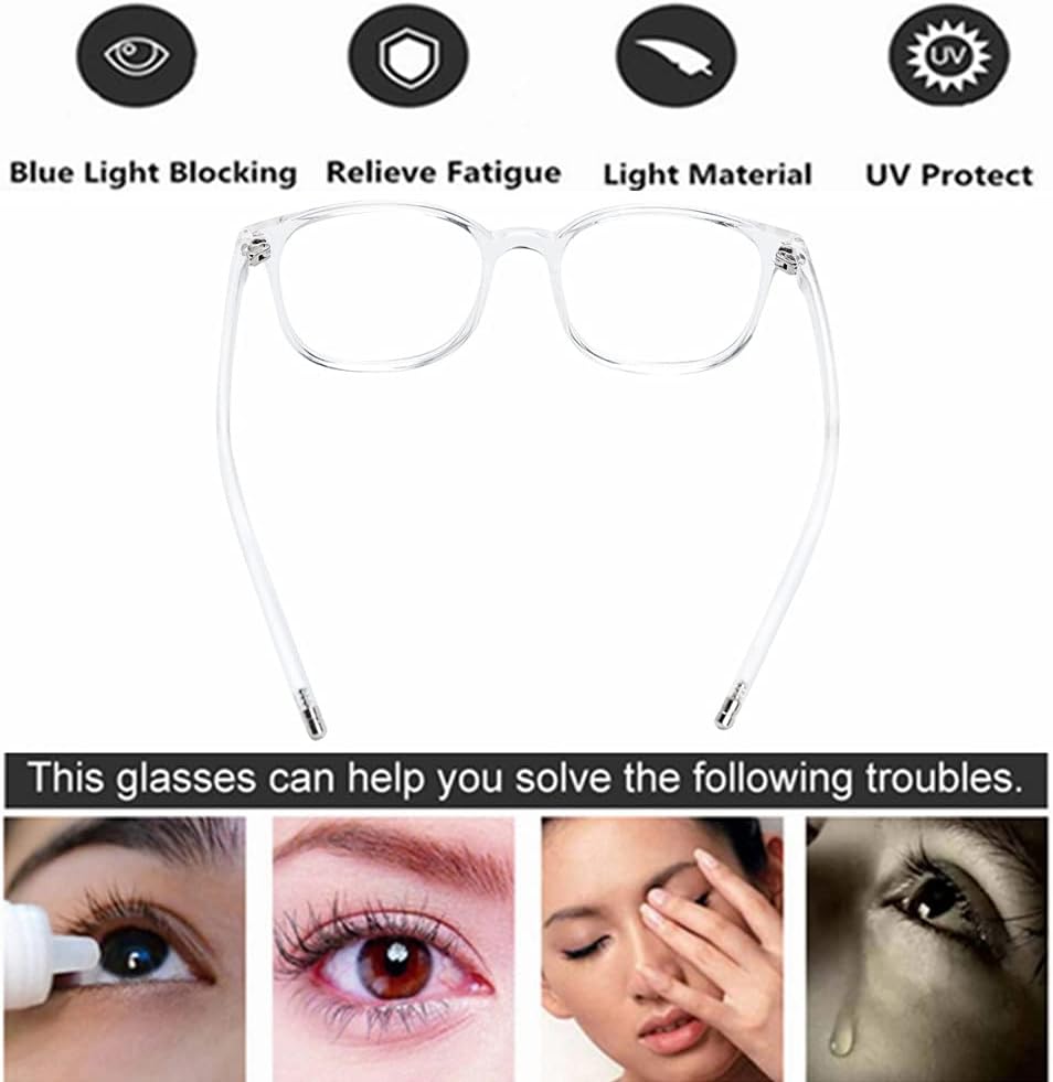 Blue Light Blocking Glasses Computer Screen Reading Glasses Unisex Lightweight TR90 Eyewear Frame Clear Lens Anti Eyestrain and UV