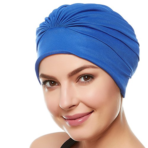 Beemo Swim Caps For Women Swimming Turban Polyester Latex Lined Pleated For Ladies - Royal Blue #TOP9