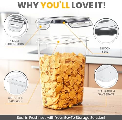 KICHLY Airtight Food Storage Containers Set with Lids – 24 Pack BPA-Free Plastic Pantry Organizers for Cereal, Flour, Sugar & Dry Food (Clear) - Thumbnail 4