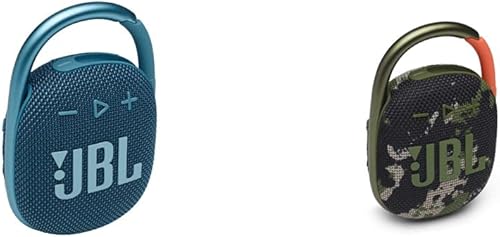JBL Clip 4 - Mini altavoz Bluetooth portátil - (azul) y clip 4 - Mini altavoz Bluetooth portátil, audio grande y graves fuertes, mosquetón